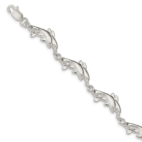 Sterling Silver Dolphins Bracelet-WBC-QA37-7