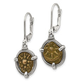 Sterling Silver Antiqued Widows Mite Coin Leverback Earrings-WBC-QAC116