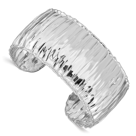 Sterling Silver Rhodium-plated Polish Textured 31.5mm Cuff Bangle-WBC-QB1021