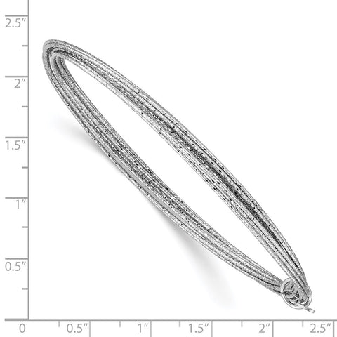 Sterling Silver Rhod-plated D/C Texture 11-Wire Oval Slip-on Bangle-WBC-QB1077