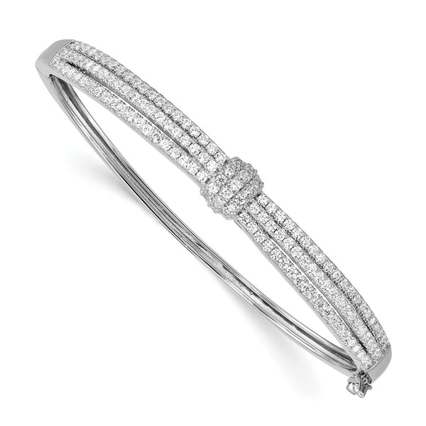 Sterling Silver Rhodium-plated CZ Hinged Bangle-WBC-QB1168