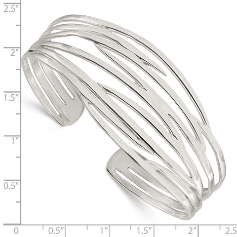 Sterling Silver Polished Multi-strand Cuff Bangle-WBC-QB1196