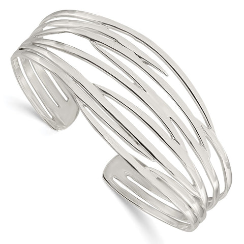 Sterling Silver Polished Multi-strand Cuff Bangle-WBC-QB1196