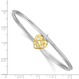Sterling Silver Rhodium-plated Polished Gold Tone Heart Bangle-WBC-QB1228
