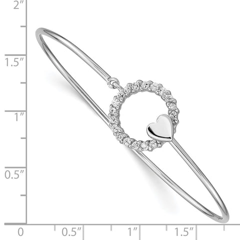 Sterling Silver Rhodium-plated CZ Hoop and Heart Bangle-WBC-QB1237