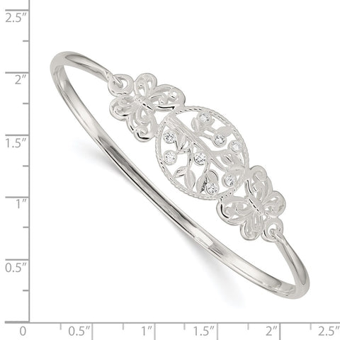 Sterling Silver Butterfly and CZ Tree Slip-On Bangle-WBC-QB1298