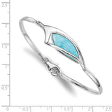 Sterling Silver Rhodium-plated Larimar w/ Clasp Bangle-WBC-QB1301