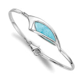 Sterling Silver Rhodium-plated Larimar w/ Clasp Bangle-WBC-QB1301