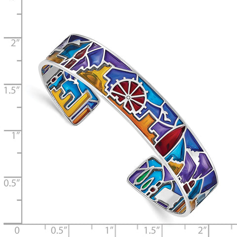 Sterling Silver Rhod-plated Mosaic Multicolor Enamel London Cuff Bangle-WBC-QB1322