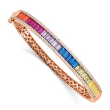 Sterling Silver Rose 14k Flash-plated Baguette Colorful CZ Bangle-WBC-QB1352RP