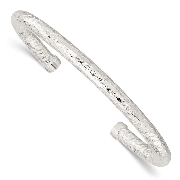 Sterling Silver Polished Textured Cuff Bangle-WBC-QB1366