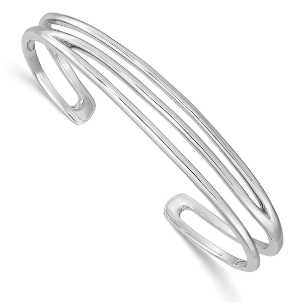 Sterling Silver RH-plated Polished Three Line Cuff Bangle-WBC-QB1370