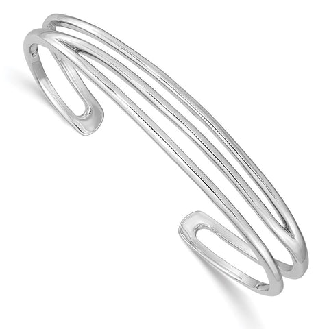 Sterling Silver RH-plated Polished Three Line Cuff Bangle-WBC-QB1370