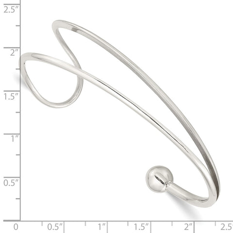 Sterling Silver Polished Loop & Ball Cuff Bangle-WBC-QB1379