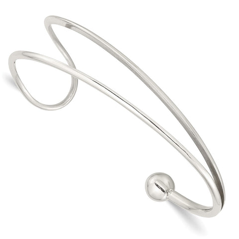 Sterling Silver Polished Loop & Ball Cuff Bangle-WBC-QB1379