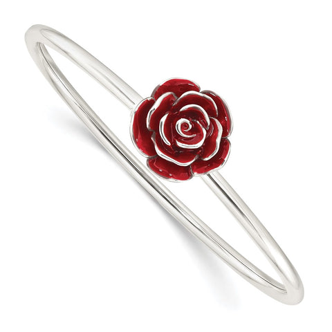 Sterling Silver Polished Enameled Rose Flexible Bangle-WBC-QB1386