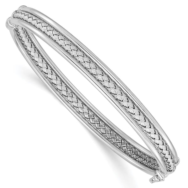 Sterling Silver Rhodium-Plated Weaved & Polished Hinged Bangle-WBC-QB1422