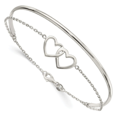 Sterling Silver Polished Double Heart and Bangle-WBC-QB1437
