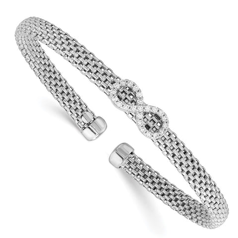 Sterling Silver Rhodium-plated Polished CZ Infinity Flexible Cuff Bangle-WBC-QB1440