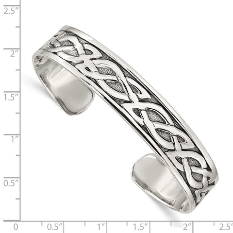 Sterling Silver 12.5mm Celtic Design Cuff Bangle Bracelet-WBC-QB356