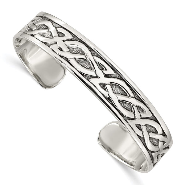 Sterling Silver 12.5mm Celtic Design Cuff Bangle Bracelet-WBC-QB356