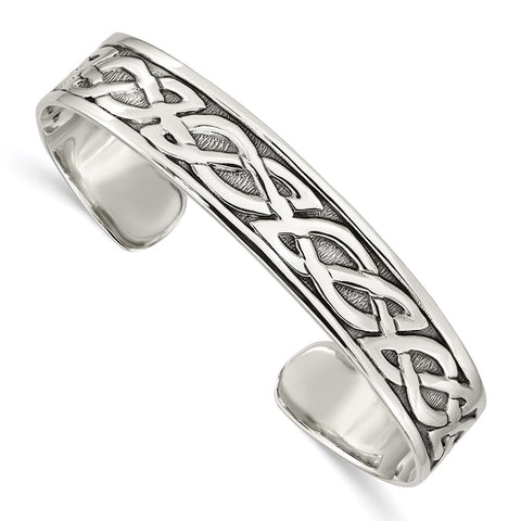 Sterling Silver 12.5mm Celtic Design Cuff Bangle Bracelet-WBC-QB356