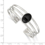 Sterling Silver Onyx Three Strand Cuff Bangle Bracelet-WBC-QB389