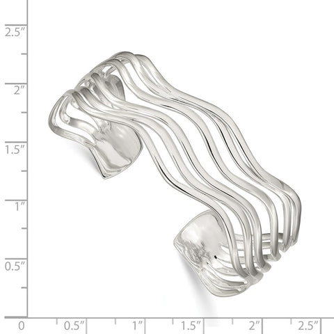 Sterling Silver Multi-strand Wavy Cuff Bangle-WBC-QB522