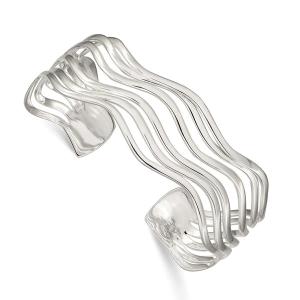 Sterling Silver Multi-strand Wavy Cuff Bangle-WBC-QB522