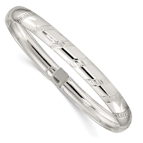 Sterling Silver 7mm Diamond-cut Flexible Bangle-WBC-QB615