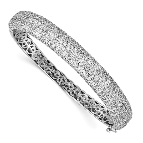 Sterling Silver PavÇ Rhodium-plated 384 Stone CZ Hinged Bangle-WBC-QB667