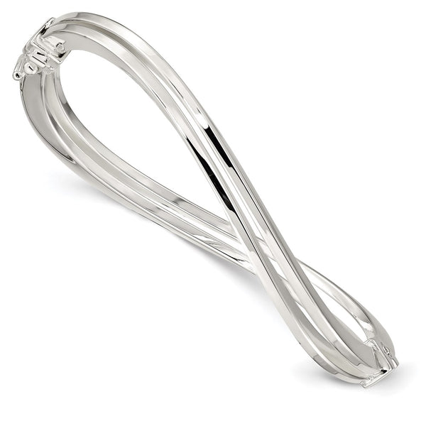 Sterling Silver Polished Double Wave Hinged Bangle-WBC-QB691