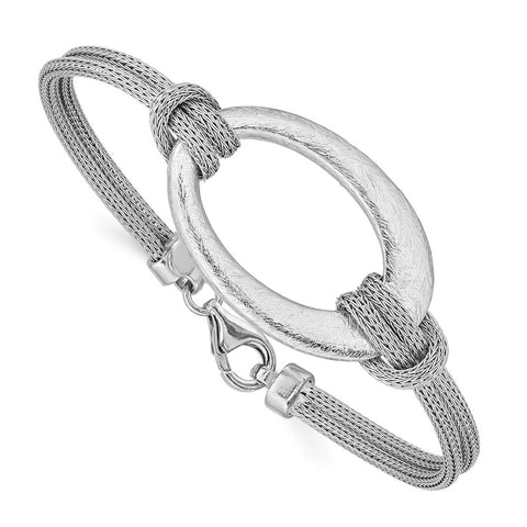 Sterling Silver Rhodium-plated Brushed Oval Mesh Knotted Bracelet-WBC-QB704
