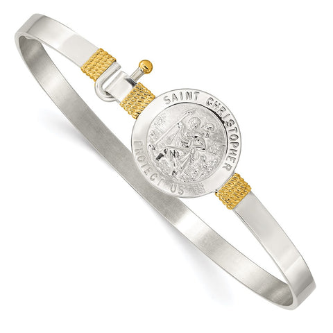 Sterling Silver w/14k Yellow Gold Accent St. Christopher Bangle-WBC-QB752