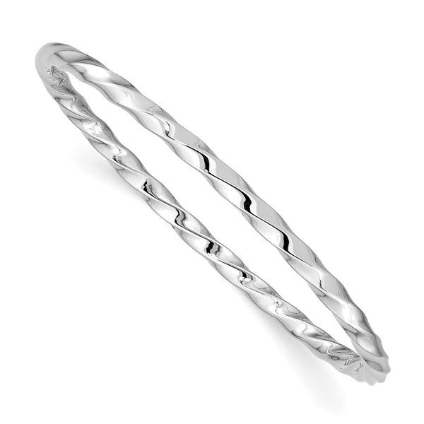 Sterling Silver Rhod. Plated Pol. Twisted Slip-on Child's Bangle-WBC-QB861
