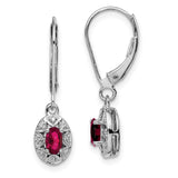 Sterling Silver Rhodium-plated Diam. & Created Ruby Earrings-WBC-QBE10JUL