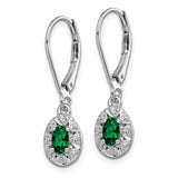 Sterling Silver Rhodium-plated Diam. & Created Emerald Earrings-WBC-QBE10MAY