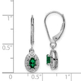 Sterling Silver Rhodium-plated Diam. & Created Emerald Earrings-WBC-QBE10MAY