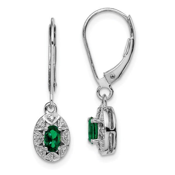 Sterling Silver Rhodium-plated Diam. & Created Emerald Earrings-WBC-QBE10MAY