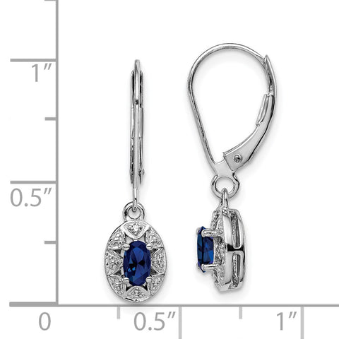 Sterling Silver Rhodium-plated Diam. & Created Sapphire Earrings-WBC-QBE10SEP