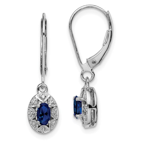 Sterling Silver Rhodium-plated Diam. & Created Sapphire Earrings-WBC-QBE10SEP