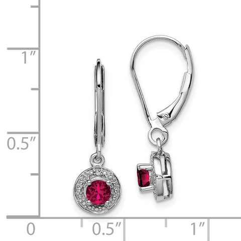 Sterling Silver Rhodium-plated Diam. & Created Ruby Earrings-WBC-QBE11JUL