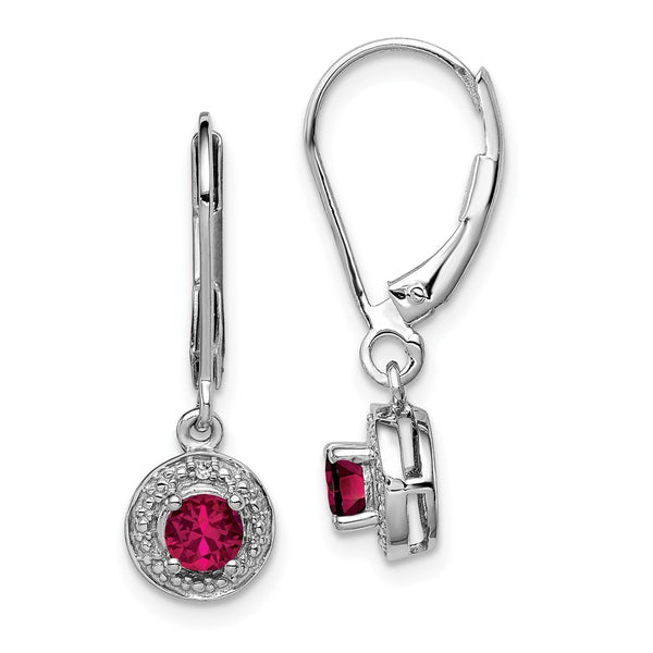 Sterling Silver Rhodium-plated Diam. & Created Ruby Earrings-WBC-QBE11JUL