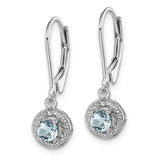 Sterling Silver Rhodium-plated Diam. & Aquamarine Earrings-WBC-QBE11MAR