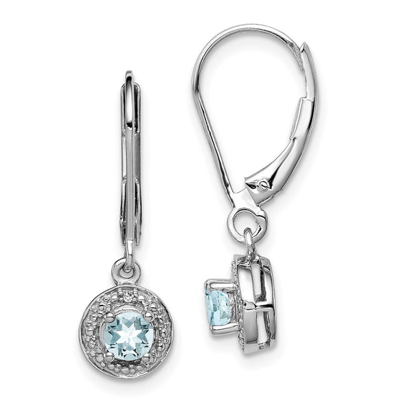 Sterling Silver Rhodium-plated Diam. & Aquamarine Earrings-WBC-QBE11MAR