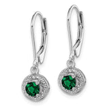 Sterling Silver Rhodium-plated Diam. & Created Emerald Earrings-WBC-QBE11MAY