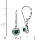 Sterling Silver Rhodium-plated Diam. & Created Emerald Earrings-WBC-QBE11MAY