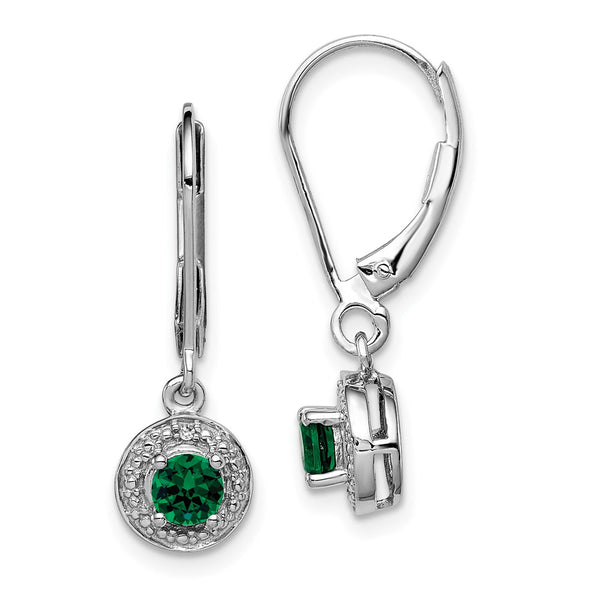 Sterling Silver Rhodium-plated Diam. & Created Emerald Earrings-WBC-QBE11MAY