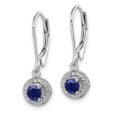 Sterling Silver Rhodium-plated Diam. & Created Sapphire Earrings-WBC-QBE11SEP