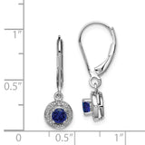 Sterling Silver Rhodium-plated Diam. & Created Sapphire Earrings-WBC-QBE11SEP